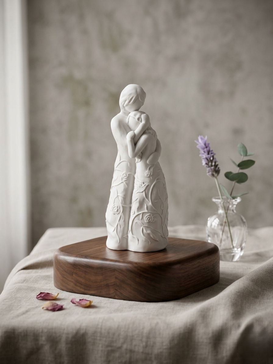 Figura decorativa de yeso abrazo madre e hija