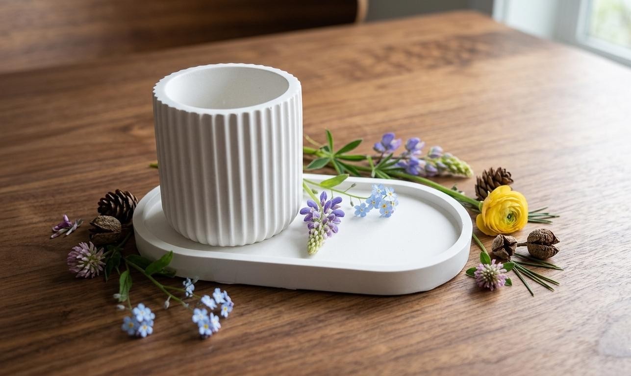 Set de yeso acanalado con vela aromática