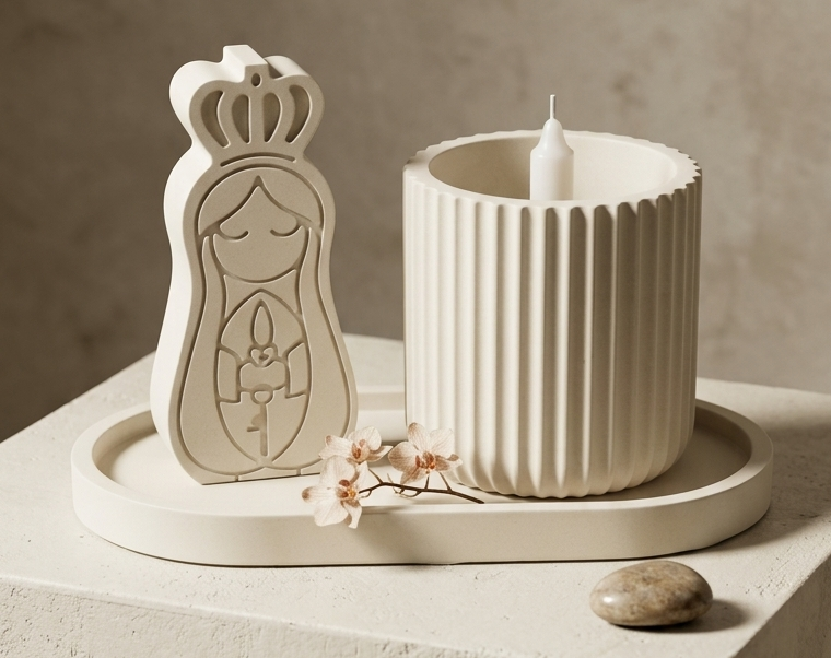 Set decorativo de yeso con imagen de Virgen