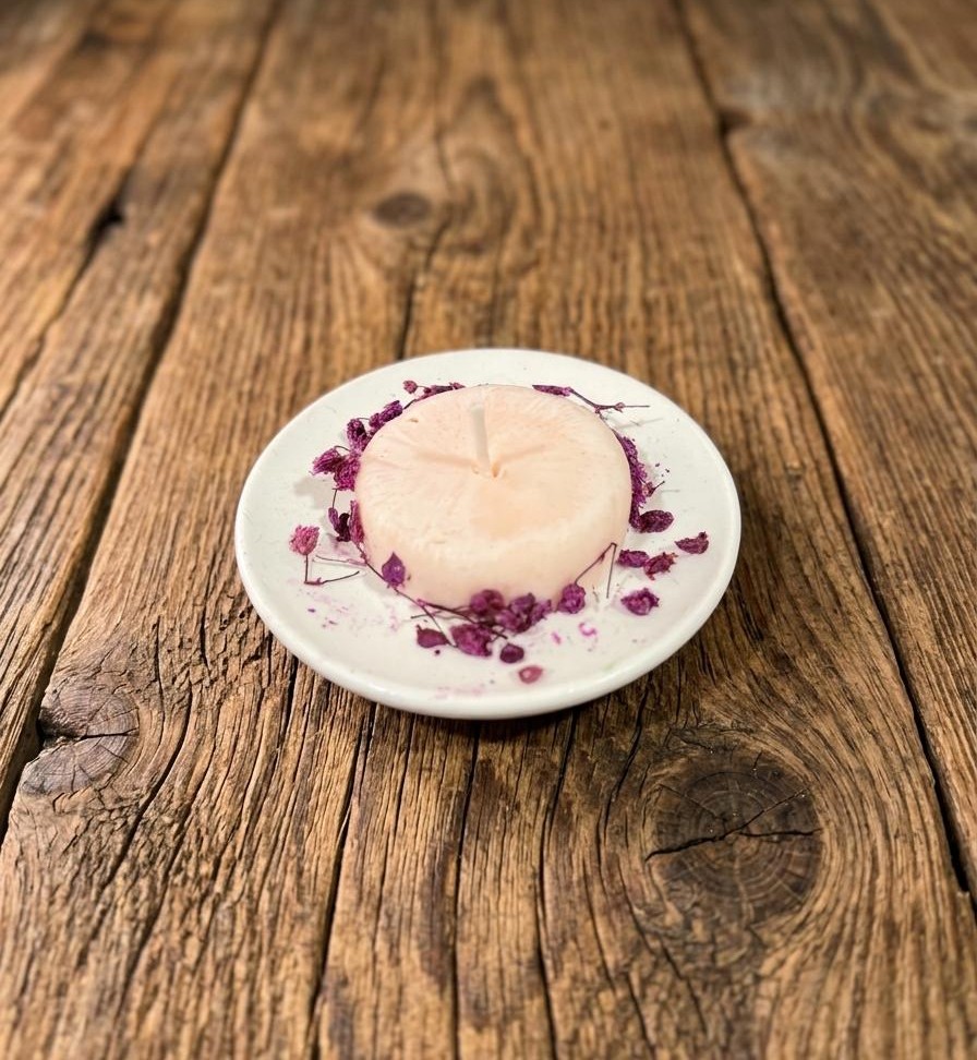 Vela de cera de soja natural con plato