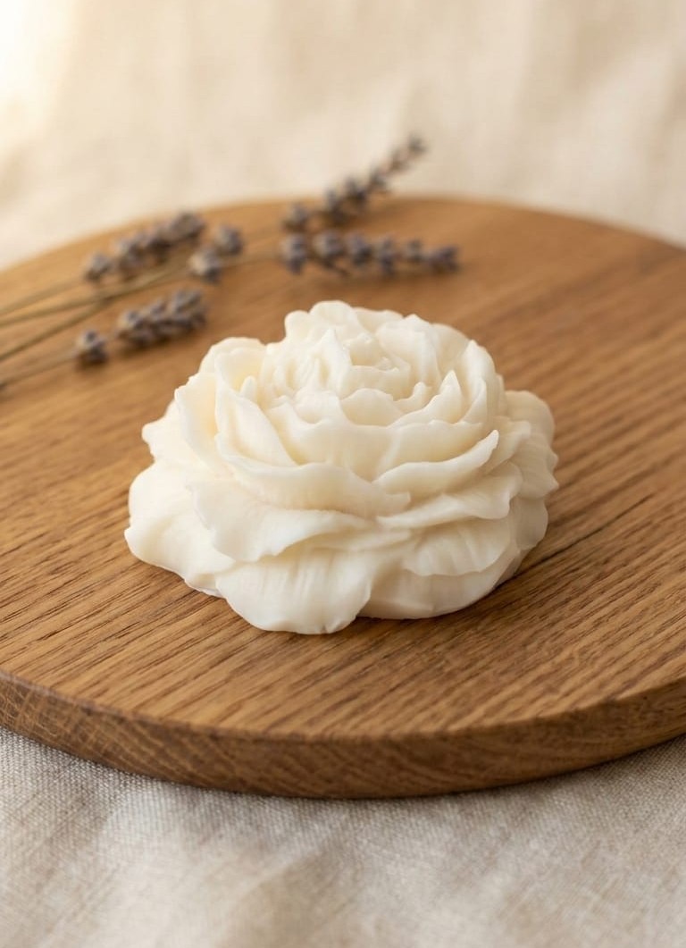 Vela de cera de soja con flor decorativa